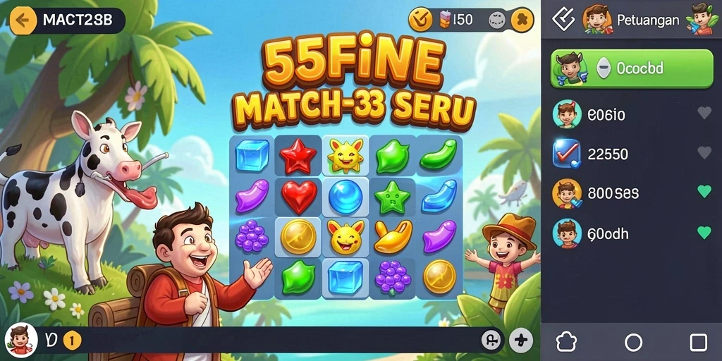 Tampilan gameplay menarik dari 55FIVE dengan berbagai level Match-3.