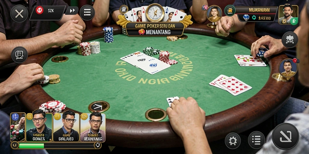 Tampilan gameplay Poker yang mendebarkan di 5ZK.