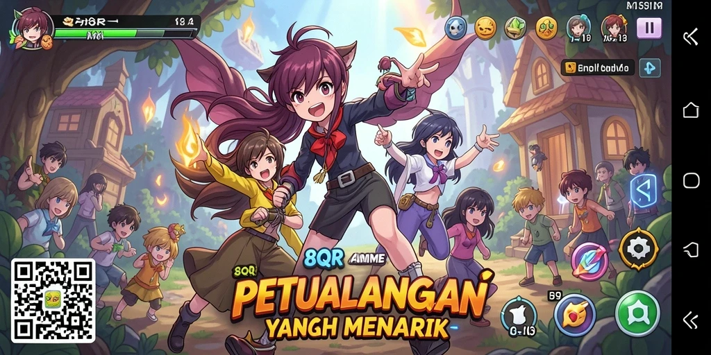 Screenshot utama 8QR menunjukkan adegan seru dari gameplay Anime.