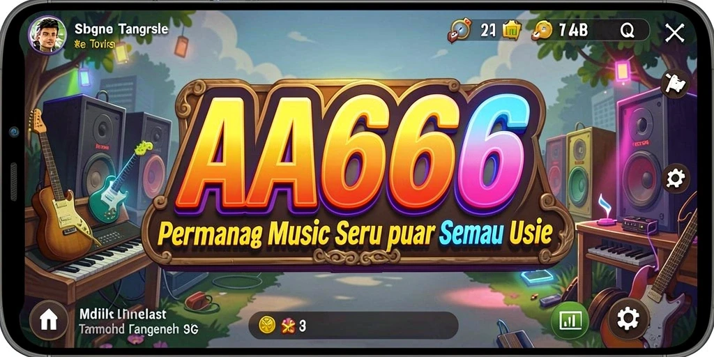 Screenshot gameplay AA666 menampilkan keseruan bermain musik bersama teman.