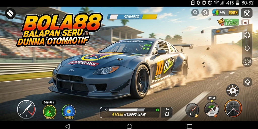 Screenshot gameplay <strong>BOLA88</strong> yang menunjukkan aksi balapan intens.
