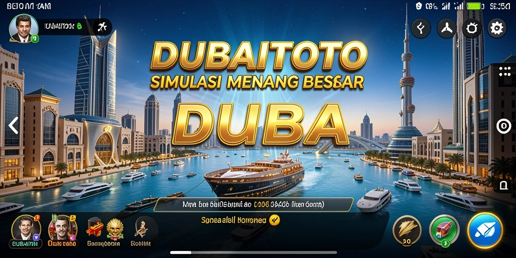 Screenshot gameplay DUBAITOTO menampilkan kota Dubai yang megah dan berwarna-warni.