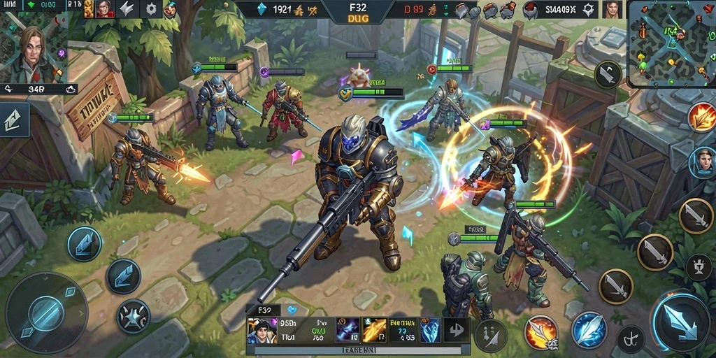 Screenshot gameplay yang menampilkan pertempuran epik dalam F32.