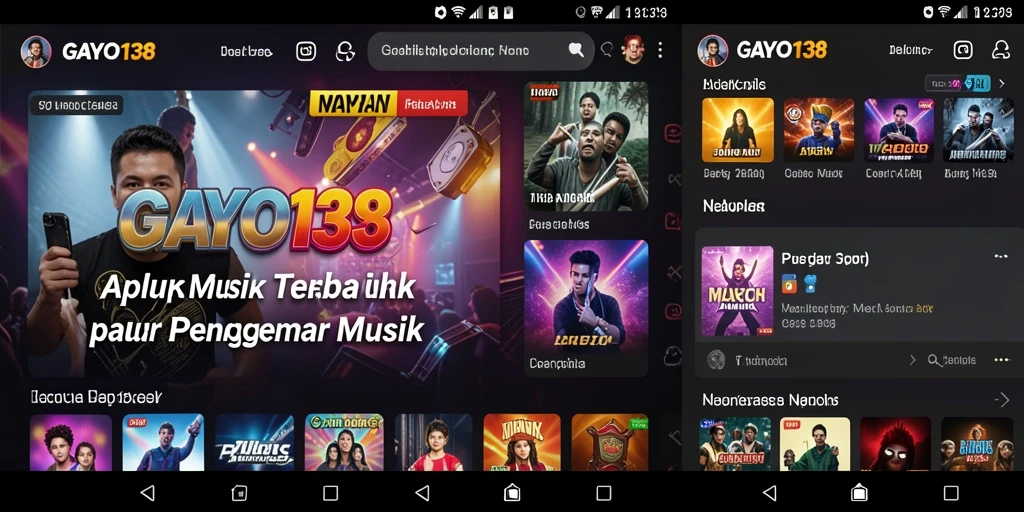 Tampilan aplikasi GAYO138 dengan berbagai pilihan musik.