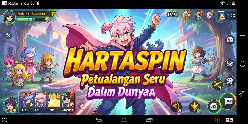 Screenshot gameplay HARTASPIN menunjukkan aksi seru dan karakter anime.