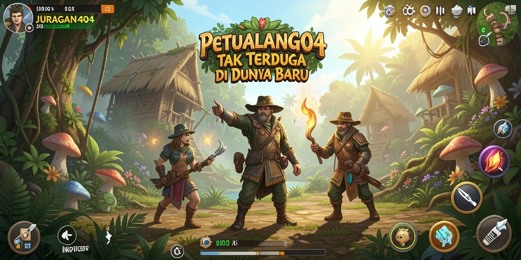 Screenshot gameplay JURAGAN404 menampilkan aksi petualangan mendebarkan.