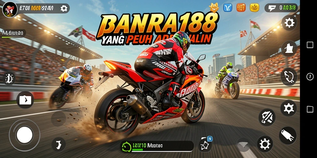 Tangkapan layar gameplay MENARA188 menampilkan aksi balapan motor yang mendebarkan.