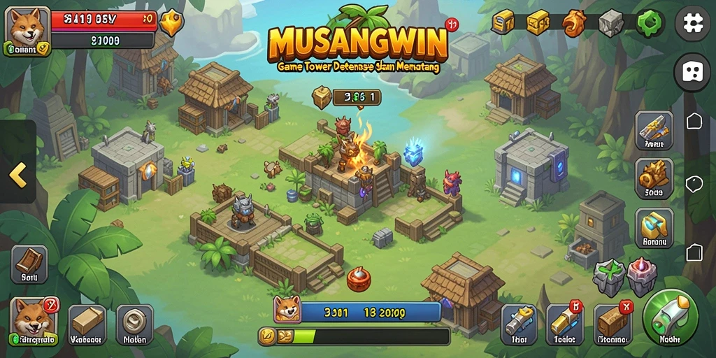 Tampilan gameplay seru dalam game Tower Defense MUSANGWIN.