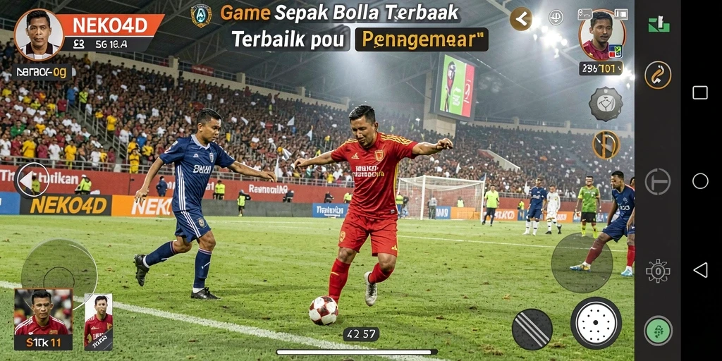 Screenshot gameplay NEKO4D menampilkan aksi pertandingan sepak bola yang seru.