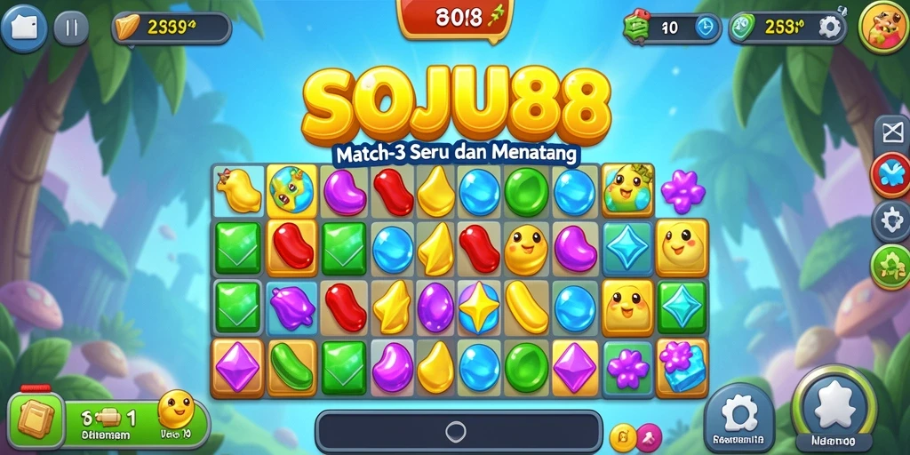 Tampilan permainan SOJU88 yang penuh warna dalam genre Match-3.