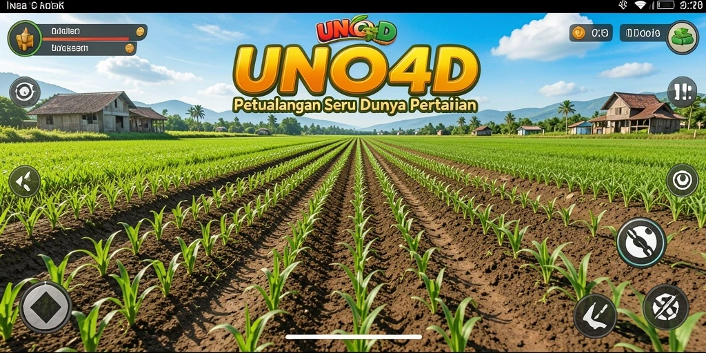 Tampilan gameplay <strong>UNO4D</strong> dengan aktivitas pertanian yang menyenangkan.