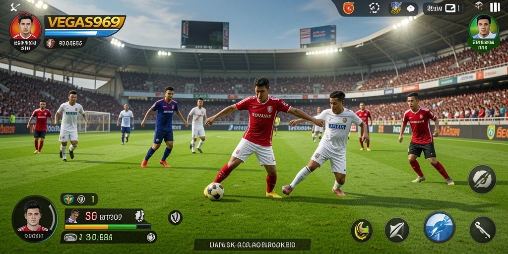 Gameplay VEGAS969 yang menampilkan pertandingan sepak bola seru.