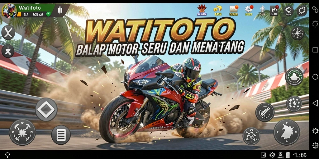 Tampilan gameplay WATITOTO dengan aksi balap motor yang mendebarkan.