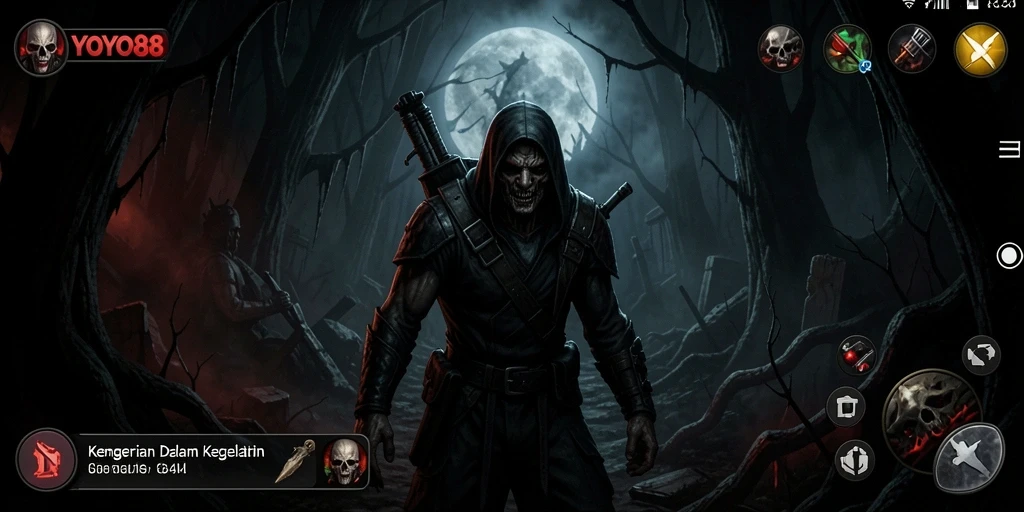 Screenshot gameplay YOYO88 menampilkan suasana Horror yang mencekam.