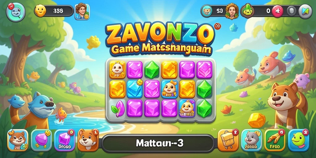Screenshot gameplay ZAVONZO yang menampilkan serunya permainan Match-3.